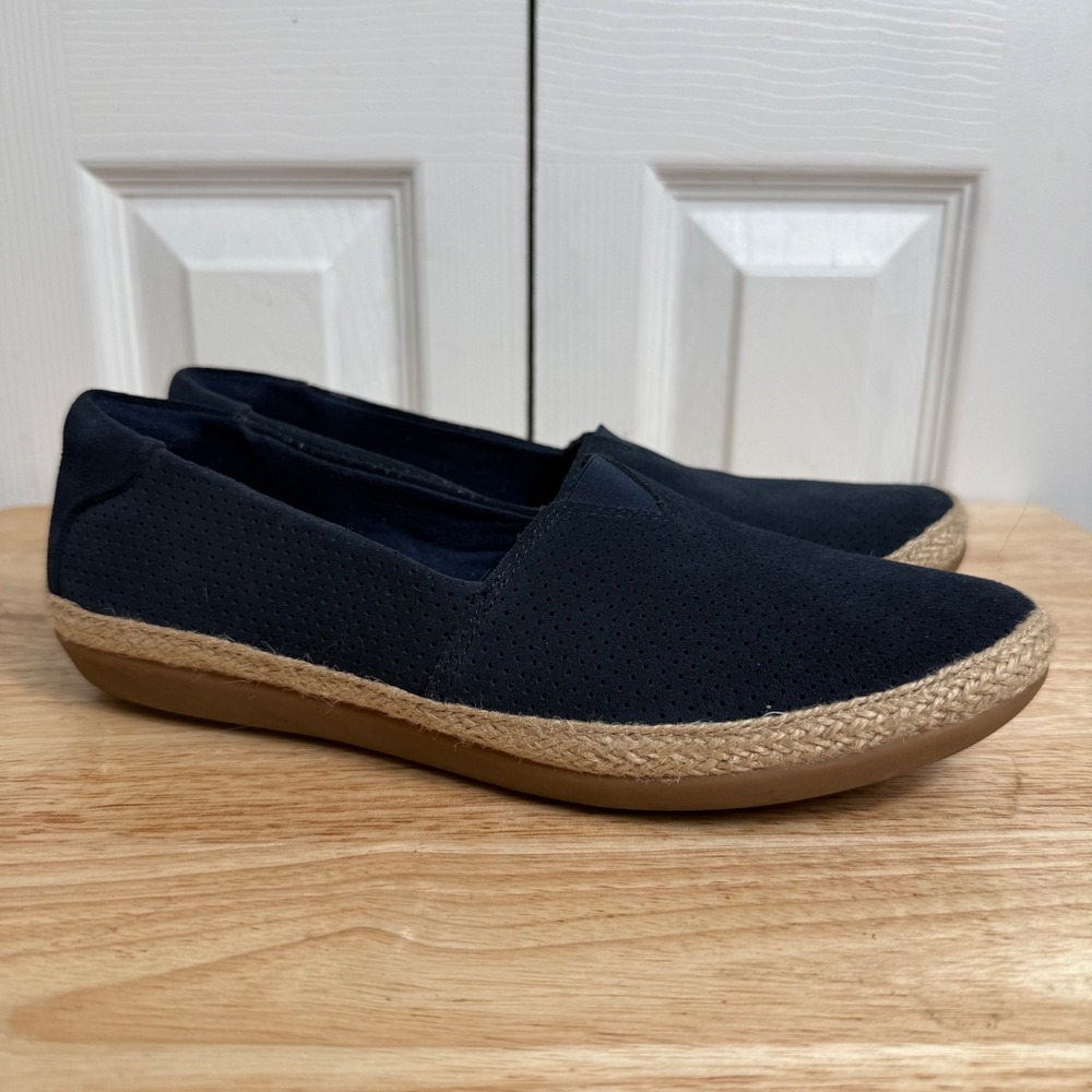 Clarks Collection Slip On Loafers‎ 8.5 Navy Blue Perforated Espadrille Flat